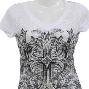 Trendy Women’s Unique White with Cross T-Shirt